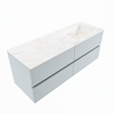 Mondiaz VICA-DLUX ensemble de meuble de salle de bain - 130cm - meuble sous-vasque argile - 4 tiroirs - lavabo encastré nuage droite - sans trous de robinet - version haute de 60cm - ostra