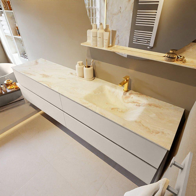 MONDIAZ VICA-DLUX Badkamermeubelset - 200cm - onderkast linen - 4 lades - inbouw wastafel cloud rechts - 1 kraangat - 60cm hoge versie - frape