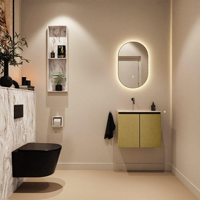 MONDIAZ TURE-DLUX Meuble toilette - 60cm - Oro - EDEN - vasque Glace - position gauche - sans trou de robinet