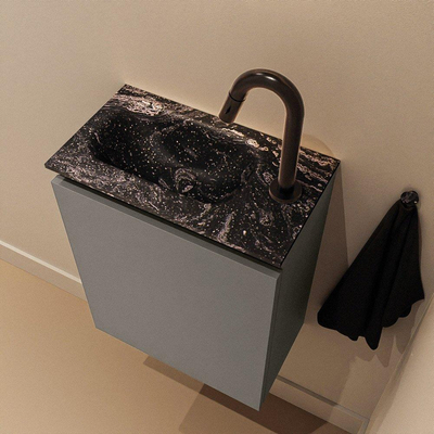 MONDIAZ TURE-DLUX Meuble toilette - 40cm - Smoke - EDEN - vasque Lava - position gauche - 1 trou de robinet