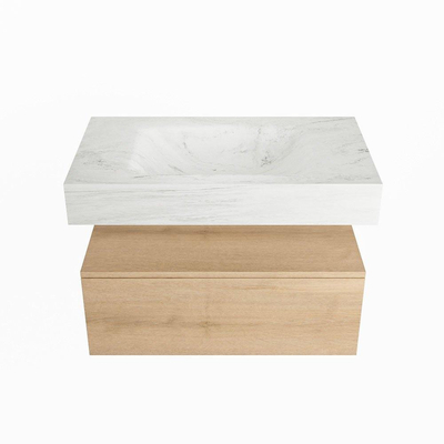 Mondiaz ALAN-DLUX Ensemble de meuble - 80cm - meuble Washed Oak mat - 1 tiroir - Lavabo Cloud Opalo suspendu - vasque Centre - 0 trous de robinet