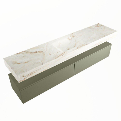 Mondiaz ALAN-DLUX Ensemble de meuble - 200cm - meuble Army mat - 2 tiroirs - Lavabo Cloud Frappe suspendu - vasque Centre - 1 trou de robinet