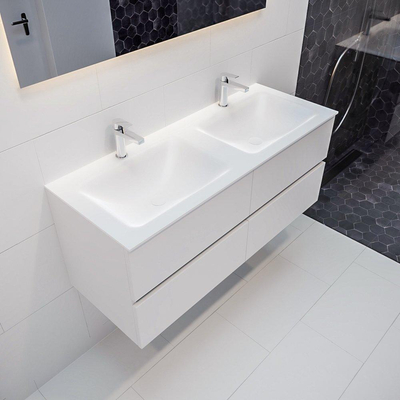 MONDIAZ VICA Ensemble de meuble salle de bain - 120cm - 4 tiroirs - lavabo Cloud double - 2 trous de robinet - solid surface talc