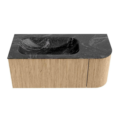 MONDIAZ KURVE-DLUX 105cm Meuble salle de bain avec module 25 D - couleur Oak - 1 tiroir - 1 porte - vasque BIG SMALL gauche - sans trou de robinet - couleur Lava