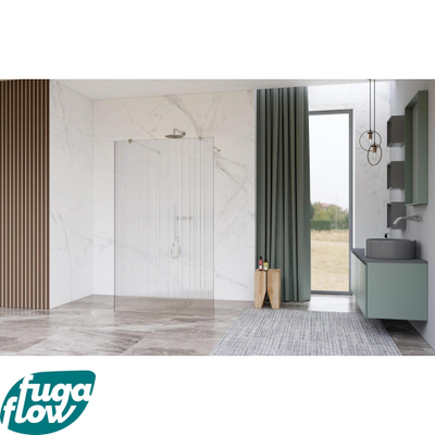 FugaFlow Eccelente Vetro Vrijstaande inloopdouche badkamer - 110x200cm - Helder geribbeld - antikalk - 8mm veiligheidsglas - met wandarmen - Chroom -