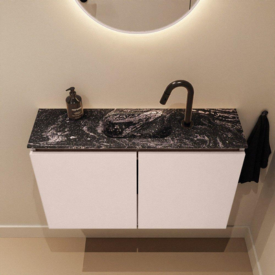 MONDIAZ TURE-DLUX Meuble de toilettes 80 cm Rosee. Lavabo EDEN Lava position centrale. Avec 1 trou de robinet.