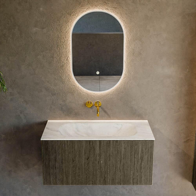 Mondiaz KURVE-DLUX Ensemble meuble de salle de bains - 90x46x40cm - 1 tiroir - lavabo solid surface - central - sans trou de robinet - Shadow
