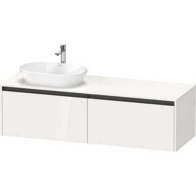Duravit Ketho.2 Wastafelonderbouwkast - inclusief consoleplaat - met 2 laden - voor waskom links - 160x55x45.9cm - met handgrepen antraciet - hoogglans wit