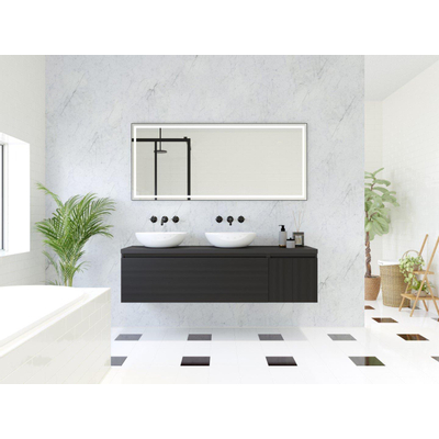 HR badmeubelen Matrix 3D badkamermeubelset 160cm 2 lades greeploos met greeplijst en zij-kast in kleur Zwart mat