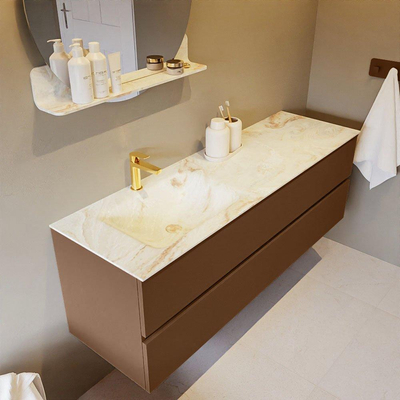 MONDIAZ VICA-DLUX Ensemble meuble de salle de bains - 150cm - meuble bas Rust - 2 tiroirs - lavabo encastré Cloud gauche - 1 trou de robinet - version haute 60cm - Frappe