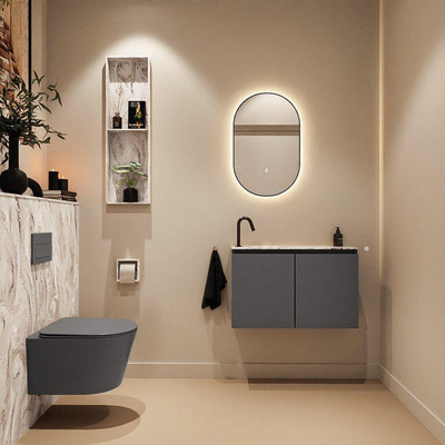MONDIAZ TURE-DLUX Meuble de toilettes 80 cm Dark Grey. EDEN lavabo Glace position gauche. Avec 1 trou de robinet.
