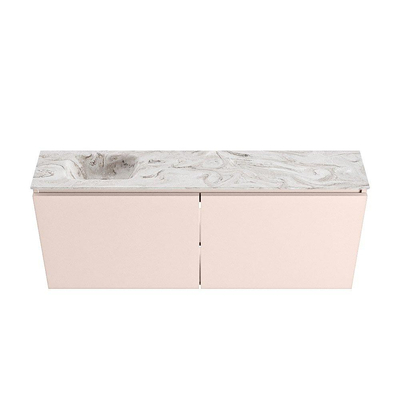 MONDIAZ TURE-DLUX Meuble de toilettes 120 cm Rosee. Lavabo EDEN Glace position gauche. Sans trou de robinet.