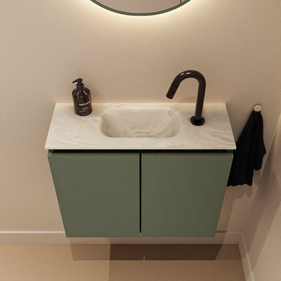 MONDIAZ TURE-DLUX Meuble toilette - 60cm - Army - EDEN - vasque Ostra - position centrale - 1 trou de robinet