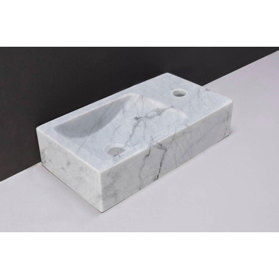 Forzalaqua Venetia fonteinbak 40x22x10cm wasbak links 1 kraangat rechts Natuursteen Carrara gepolijst