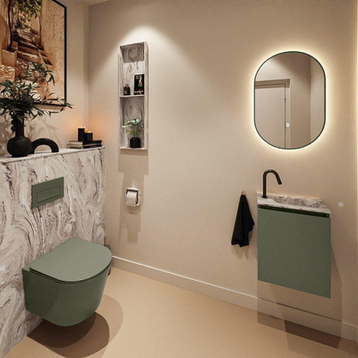 MONDIAZ TURE-DLUX Meuble toilette - 40cm - Army - EDEN - vasque Glace - position droite - 1 trou de robinet