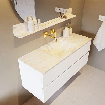 Mondiaz VICA-DLUX ensemble de meuble de salle de bain - 120cm - meuble sous lavabo talc - 2 tiroirs - lavabo encastré cloud milieu - sans trous de robinet - version haute de 60cm - ostra