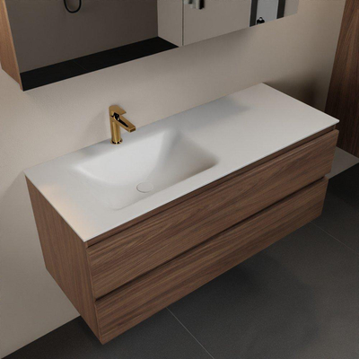 Mondiaz Aivy ensemble de meubles de salle de bains - 120x45x50cm - 1 trou de robinet - 1 vasque talc Solid surface - Gauche - 2 tiroirs - Avec armoire de toilette - Mélamine Mocha