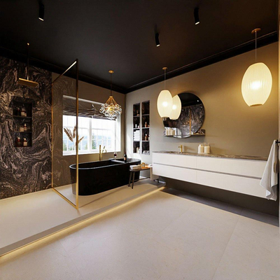 Mondiaz VICA-DLUX Ensemble meuble de salle de bains - 200cm - talc - 4 tiroirs - Lavabo encastré CLOUD - gauche - 1 trou de robinet - couleur Lava - Version XL 60cm de hauteur