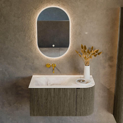 Mondiaz KURVE-DLUX Ensemble de meuble de salle de bains - 85x46x40cm - 1 tiroir - 1 porte - vasque solid surface - gauche - sans trou de robinet - Shadow