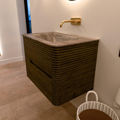 Mondiaz CIRO-DLUX Badkamermeubelset - 70x45x50cm - Solid surface wastafel Oza - 1 wasbak Midden - zonder kraangaten - 2 lades - Shadow