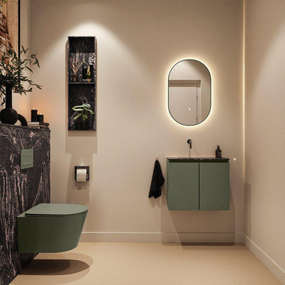 MONDIAZ TURE-DLUX Meuble toilette - 60cm - Army - EDEN - vasque Lava - position gauche - sans trou de robinet