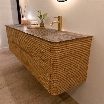 Mondiaz CIRO-DLUX Badkamermeubelset - 170x45x50cm - Solid surface wastafel Oza - 1 wasbak Rechts - 1 kraangat - 4 lades - Oak