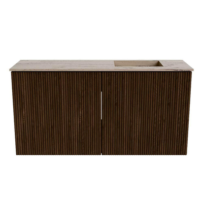 Mondiaz JOYA-DLUX 80cm toiletmeubel - kleur Walnut - Wastafel FAYE positie Rechts Zonder kraangat kleur Arena.
