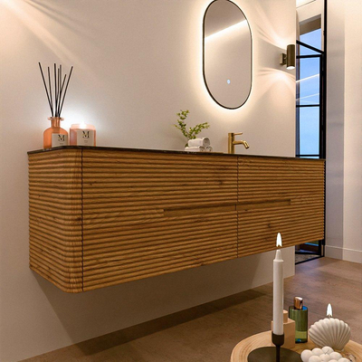 Mondiaz CIRO-DLUX Badkamermeubelset - 170x45x50cm - Solid surface wastafel Lava - 1 wasbak Rechts - 1 kraangat - 4 lades - Oak