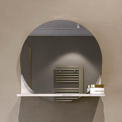 Mondiaz SPOT spiegel – Ø40 cm – met planchet – Opalo (wit marmer)