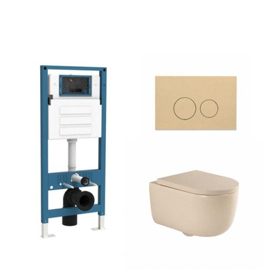 QeramiQ Dely Swirl Ensemble de toilettes - réservoir encastré Qeramiq Flush - lunette 35mm - plaque de commande beige en plastique - boutons ronds - beige