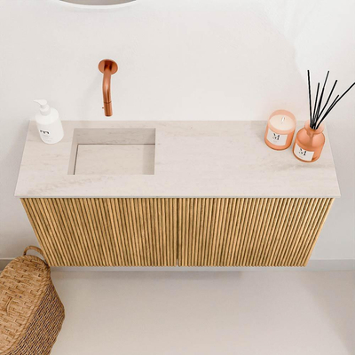 Mondiaz JOYA-DLUX 80cm toiletmeubel - kleur Oak - Wastafel FAYE positie Links Zonder kraangat kleur Meli.