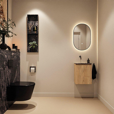 MONDIAZ TURE-DLUX Meuble toilette - 40cm - Washed Oak - EDEN - vasque Lava - position gauche - sans trou de robinet