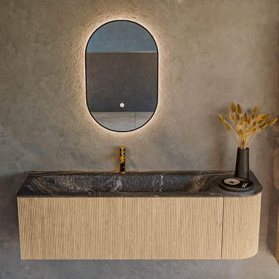 MONDIAZ KURVE-DLUX 145cm Meuble salle de bain avec module 25 D - couleur Oak - 1 tiroir - 1 porte - vasque BIG LARGE gauche - 1 trou de robinet - couleur Lava