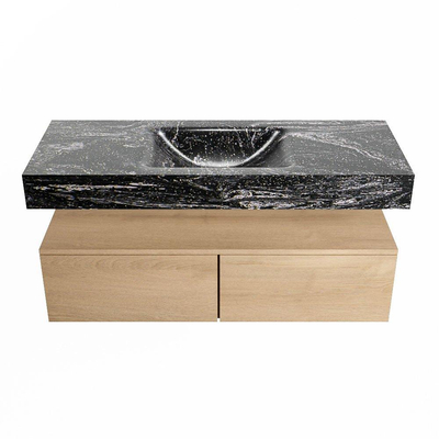 Mondiaz ALAN-DLUX Ensemble de meuble - 120cm - meuble Washed Oak mat - 2 tiroirs - Lavabo Cloud Lava suspendu - vasque Centre - 1 trou de robinet
