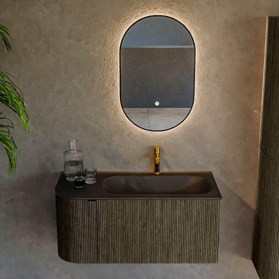 Mondiaz KURVE Ensemble de meuble de salle de bains - 95x46x40cm - 1 tiroir - 1 porte - vasque solid surface - droite - 1 trou de robinet - Shadow