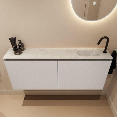 MONDIAZ TURE-DLUX Meuble toilette - 120cm - Linen - EDEN - vasque Opalo - position droite - 1 trou de robinet