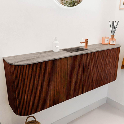 Mondiaz JOYA-DLUX Meuble de salle de bains 123.2cm - arrondis gauche et droite couleur Ruby - Vasque FAYE position Milieu 1 trou de robinet couleur Oza