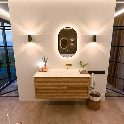 Mondiaz CIRO-DLUX Badkamermeubelset - 120x45x50cm - Solid surface wastafel Ostra - 1 wasbak Rechts - zonder kraangaten - 2 lades - Oak