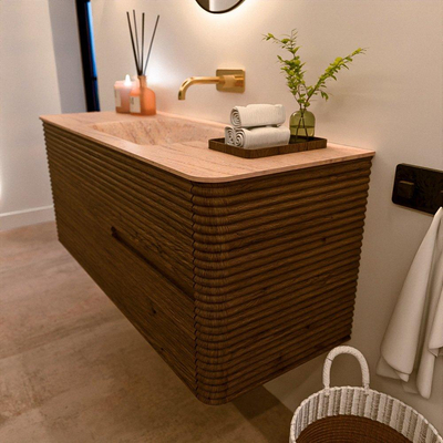 Mondiaz CIRO-DLUX Meuble de salle de bains - 120x45x50cm - Plan vasque Solid surface Saba - 1 vasque au milieu - sans trous de robinetterie - 2 tiroirs - Dusk