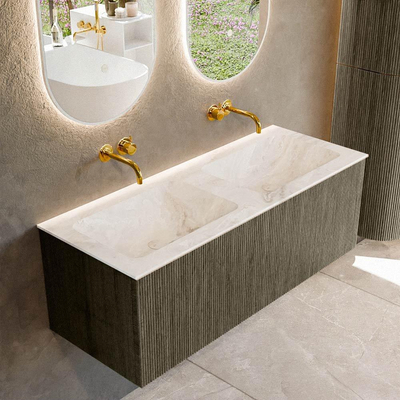 Mondiaz KURVE-DLUX Ensemble meuble de salle de bains - 120x46x40cm - 1 tiroir - lavabo solid surface - double - sans trou de robinet - Shadow