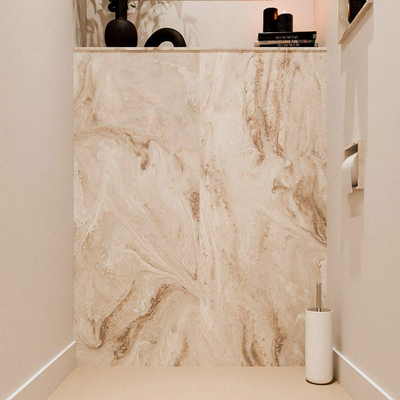 MONDIAZ HOPE Toiletplaat Set - solid surface achterwand - 100x125cm - Planchet 100x23cm - niet voorgeboord - Frappe