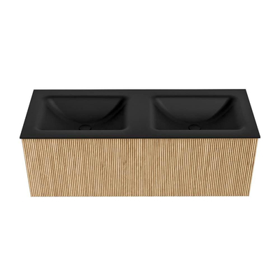 MONDIAZ KURVE Meuble de salle de bains 120 cm couleur Oak avec 1 tiroir. Lavabo CLOUD double sans trou de robinet Urban.
