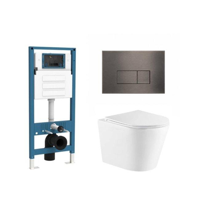 QeramiQ Dely Ensemble de toilette - réservoir encastré Qeramiq Flush - abattant fin - plaque de commande métal gunmetal - boutons rectangulaires - blanc brillant