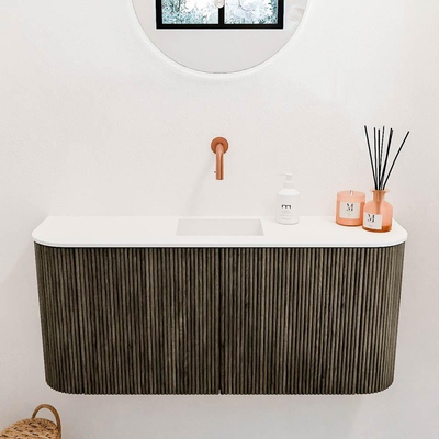 Mondiaz JOYA 93.2cm meuble de toilette - arrondi gauche et droite couleur Shadow - Vasque FAYE position Milieu Sans trou de robinet couleur Talc