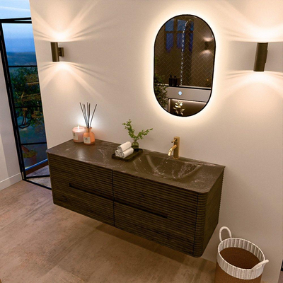 Mondiaz CIRO-DLUX Badkamermeubelset - 140x45x50cm - Solid surface wastafel Lava - 1 wasbak Rechts - 1 kraangat - 4 lades - Shadow