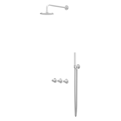 IVY Concord Ensemble de douche de pluie - encastré - symmetry - 2 robinets d'arrêt - bras de plafond 30 cm - pomme de douche principale medium 25 cm - support avec sortie - flexible de douche 150 cm - douchette bâton - RVS316 - brossé