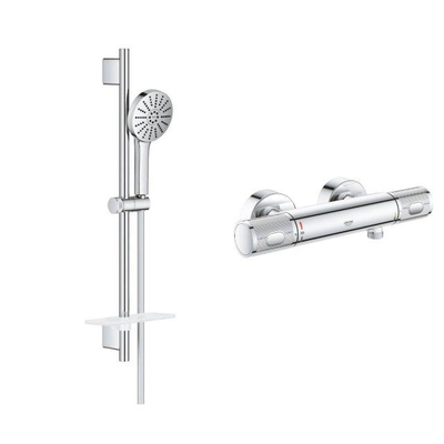 GROHE Vitalio Joy handdoucheset - 60cm glijstang - ronde handdouche - 3 straalsoorten - thermostaatkraan - chroom