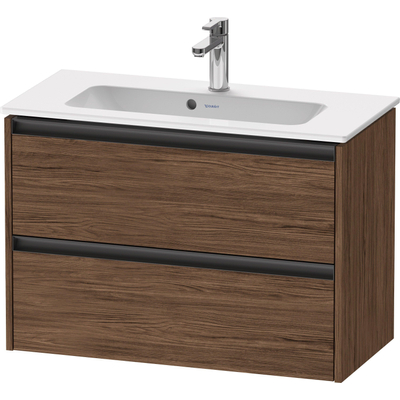 Duravit Ketho.2 Wastafelonderbouwkast - met 2 laden - 81x39x54.9cm - met grepen antraciet - donker noten mat