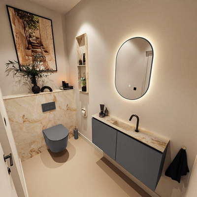 MONDIAZ TURE-DLUX 100cm toiletmeubel Dark Grey. EDEN wastafel Frappe positie midden. Met 1 kraangat.