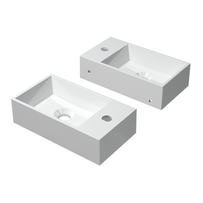 INK Contra Lavabo WC droite carré 40x22x10cm avec trou de robinet composite blanc brillant